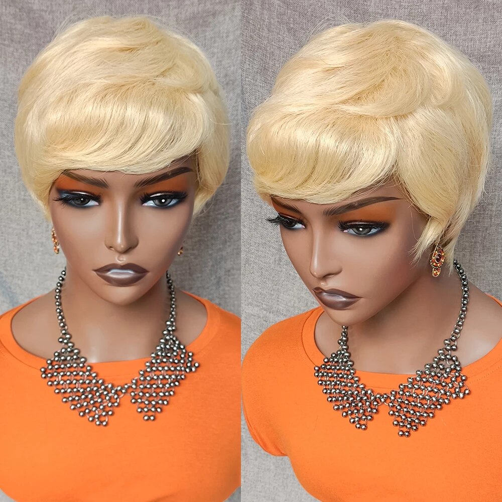 Stema 613 Blonde Pixie Cut Machine Made Human Hair Wigs